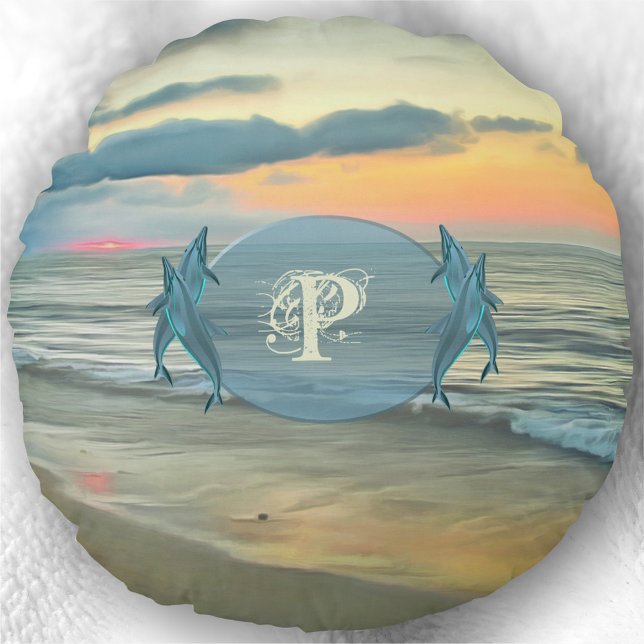 Monogram Ocean Sunset 0735 Round Cushion (Creator Uploaded)