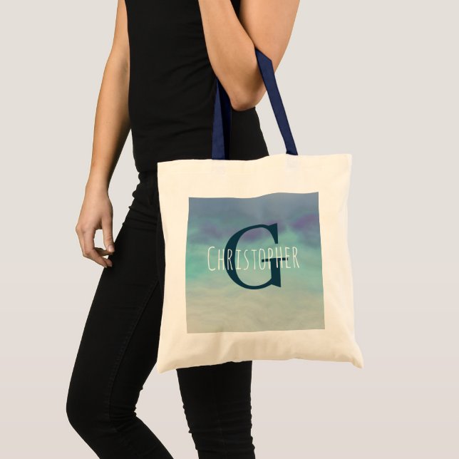 Monogram Ocean Watercolor Tote Bag (Front (Product))