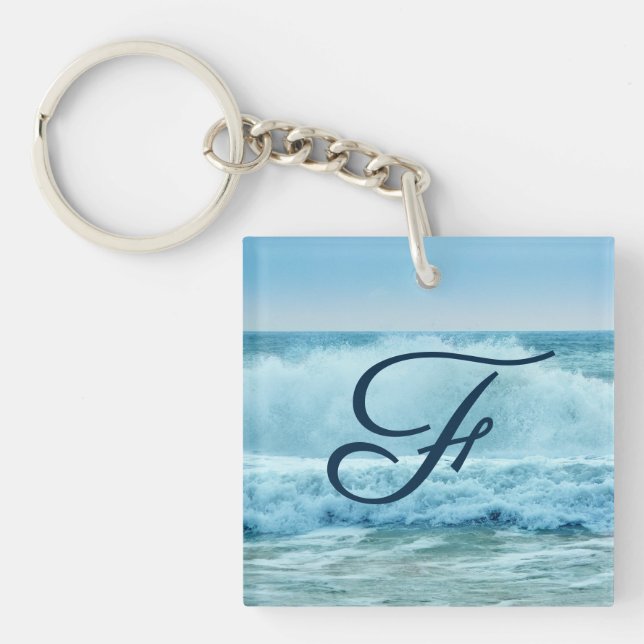 Monogram Ocean Wave Crashing on Shore Key Ring (Front)