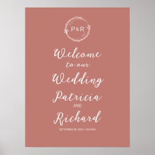 Monogram Old Rose Wedding Welcome Sign Board