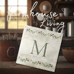 Monogram Olive & Branches Rustic Personalised Ceramic Tile<br><div class="desc">Rustic watercolor olive branches garlands. Personalise with your family monogram. Mix & match with other tiles to create your perfect look.   100% customer satisfaction with "Zazzle" every day.</div>