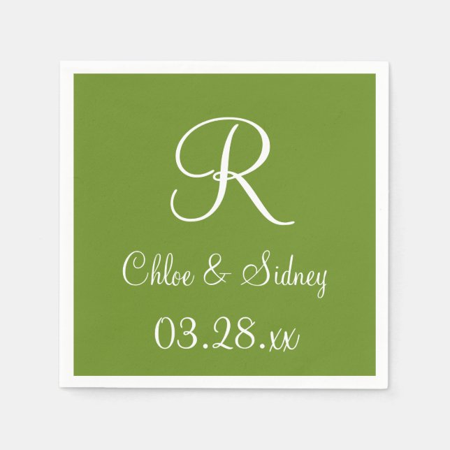 Monogram Olive Drab Designer Coloured Napkins (Front)