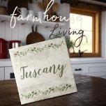 Monogram Olive Garland Rustic Green Tuscany Ceramic Tile<br><div class="desc">Rustic watercolor olive branches garland.  Tuscany script in coordinating green. Mix & match with other tiles to create your perfect look.   100% customer satisfaction with "Zazzle" every day.</div>