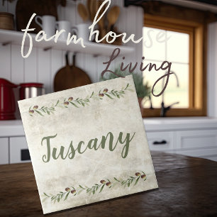 Monogram Olive Garland Rustic Green Tuscany Ceramic Tile
