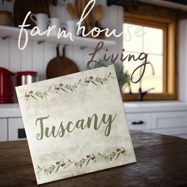 Monogram Olive Garland Rustic Green Tuscany Ceramic Tile (Creator Uploaded)