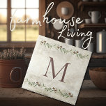 Monogram Olive Garland Rustic Personalised Brown Ceramic Tile<br><div class="desc">Rustic watercolor olive branches garlands. Personalise with your family monogram in coordinating brown.  Mix & match with other tiles to create your perfect look.   100% customer satisfaction with "Zazzle" every day.</div>