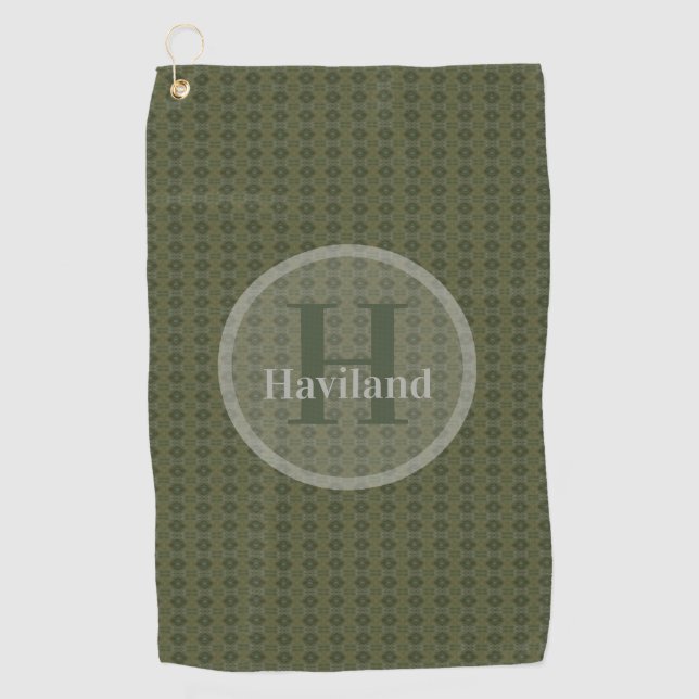 Monogram Olive Golf Towel with Name and Initial (Front)