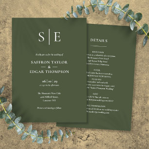 Monogram Olive Green All In One Wedding Invitation