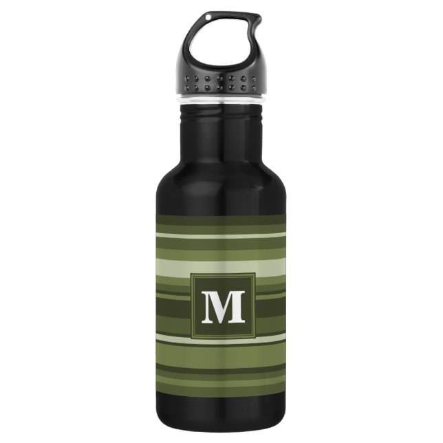Monogram olive green stripes 532 ml water bottle (Front)