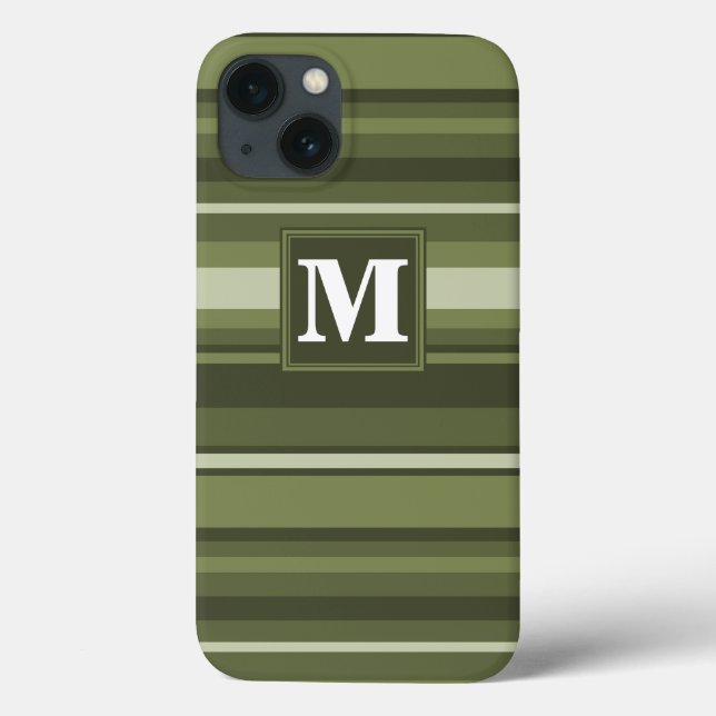 Monogram olive green stripes Case-Mate iPhone case (Back)