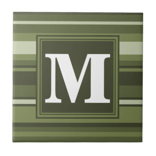 Monogram olive green stripes ceramic tile
