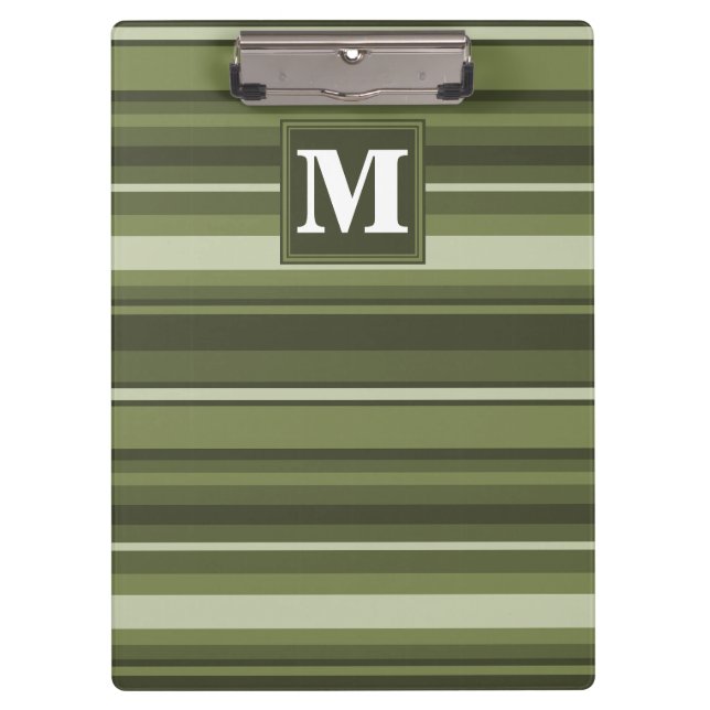 Monogram olive green stripes clipboard (Front)