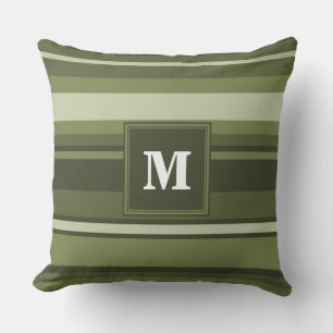 Monogram olive green stripes cushion