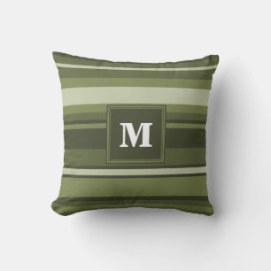 Monogram olive green stripes cushion