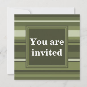 Monogram olive green stripes invitation