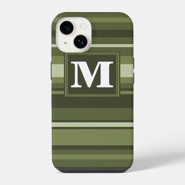Monogram olive green stripes iPhone case (Back)