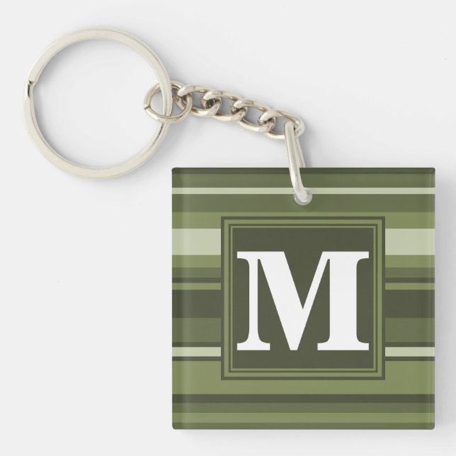 Monogram olive green stripes key ring (Front)