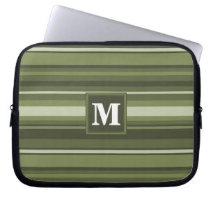 Monogram olive green stripes laptop sleeve