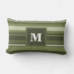 Monogram olive green stripes lumbar cushion