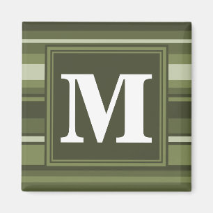 Monogram olive green stripes magnet