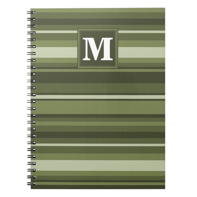 Monogram olive green stripes notebook (Front)