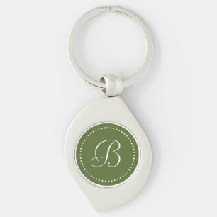 Monogram Olive Green/White Dot Border Key Ring