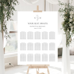Monogram Olive Leaf Wedding 15 Table Seating Chart