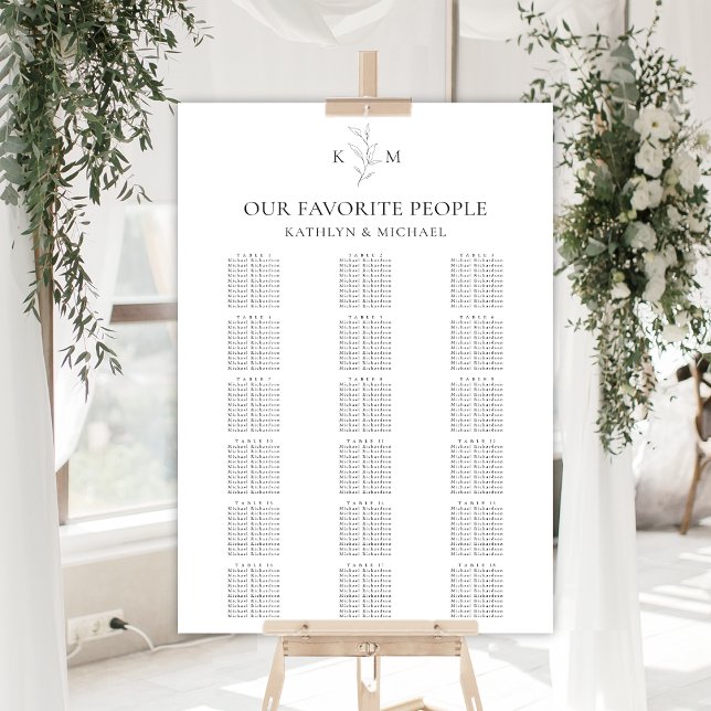 Monogram Olive Leaf Wedding 18 Table Seating Chart (Creator Uploaded)