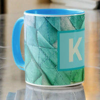 Monogram ombre blue teal green nautical abstract
