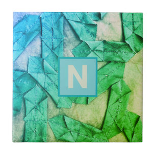 Monogram ombre cyan teal green nautical abstract ceramic tile