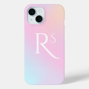 Monogram Ombre Holographic Pink Girly Personalised iPhone 15 Case
