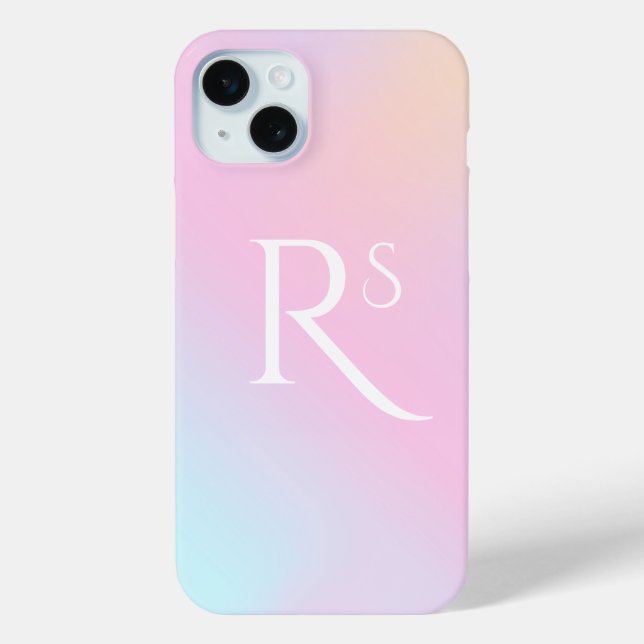 Monogram Ombre Holographic Pink Girly Personalised Case-Mate iPhone Case (Back)