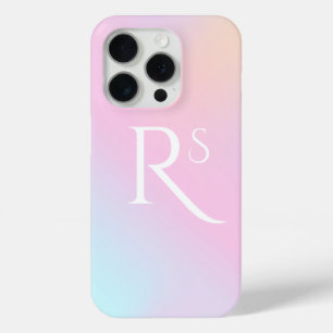 Monogram Ombre Holographic Pink Girly Personalised iPhone 15 Pro Case