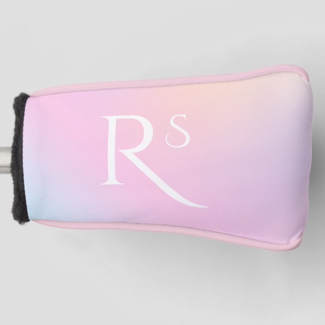 Monogram Ombre Holographic Pink Girly Personalised Golf Head Cover (Front)