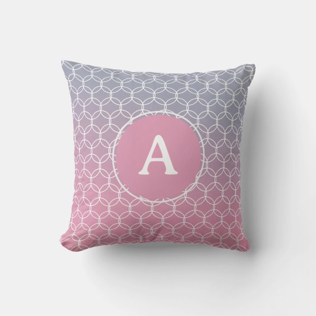 Monogram Ombre Pink Lilac Geometric Cushion (Front)