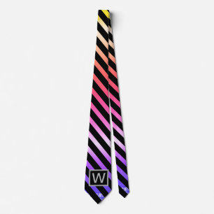 Monogram Ombre Yellow Pink Purple Diagonal Stripes Tie