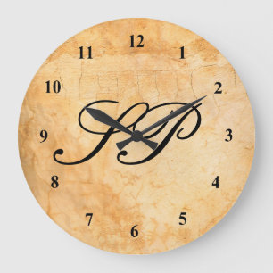 Monogram on a Brown terracotta brick wall Large Clock