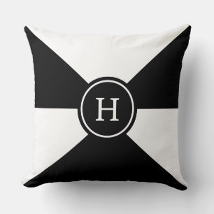 Monogram on Abstract Black and White Throw Pillow