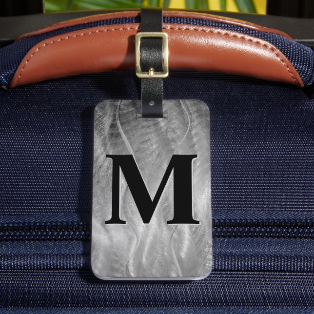 Monogram On Abstract Silver Brushed Metal Luggage Tag (Front Insitu 2)