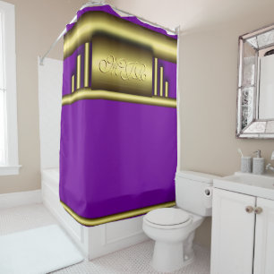 Monogram on art deco luxury gold and royal purple shower curtain