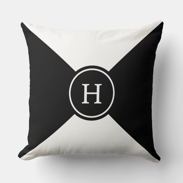 Monogram on Black and White Geometric Shape Cushion (Front)