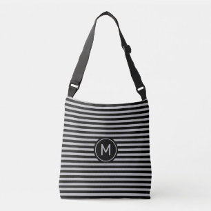 Monogram on Black & Silver Grey Striped Crossbody Bag