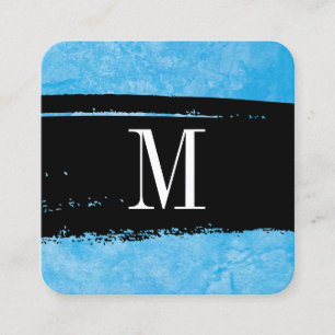 Monogram on Blue Grunge Expressive Square Business Card