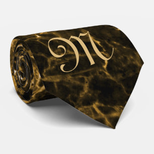 MONOGRAM ON BROWN MARBLE NECK TIE