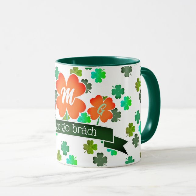 Monogram on Clover Shamrock Pattern Mug (Front Right)