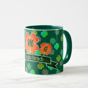 Monogram on Clover Shamrock Pattern on GREEN Mug