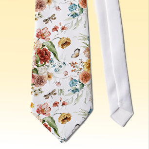 Monogram on Colourful Floral Still Life Art White Tie