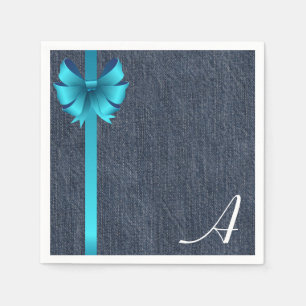 Monogram on Denim with Blue Ribbon Napkin