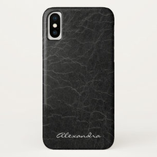Monogram on Faux Black Leather iPhone X Case
