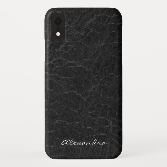Monogram on Faux Black Leather Case-Mate iPhone Case (Back)